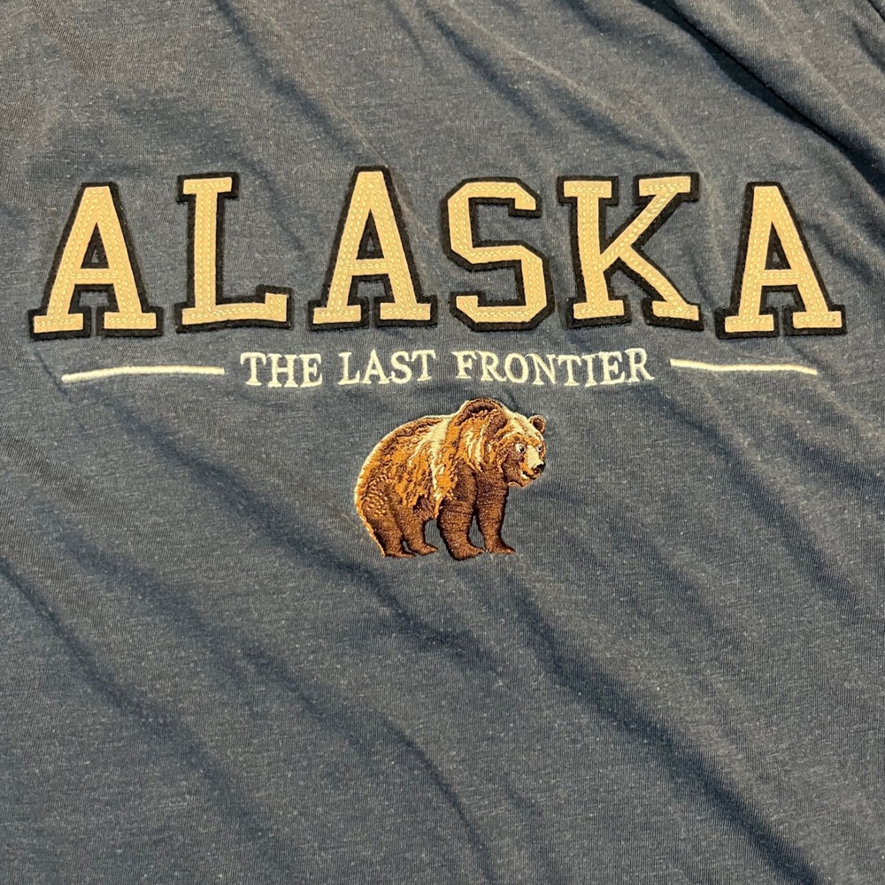 Teemax‎ Mens Alaska The Last Frontier Bear Embroidered T-Shirt Blue XL Souvenir